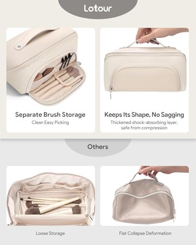 Lotour Makeup Bag Organizer Travel Cosmetic Bag Large Capacity Skincare Bag for Women Girls Portable Pouch Open Flat Toiletry Bag for Travel Essentials Toiletries Accessories - Image 3