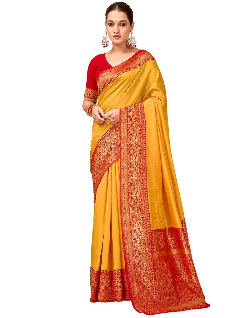 SIRIL Jacquard Silk Saree For Women Letest Design With Unstitched Blouse Piece (4181S111A_Yellow) - Image 1