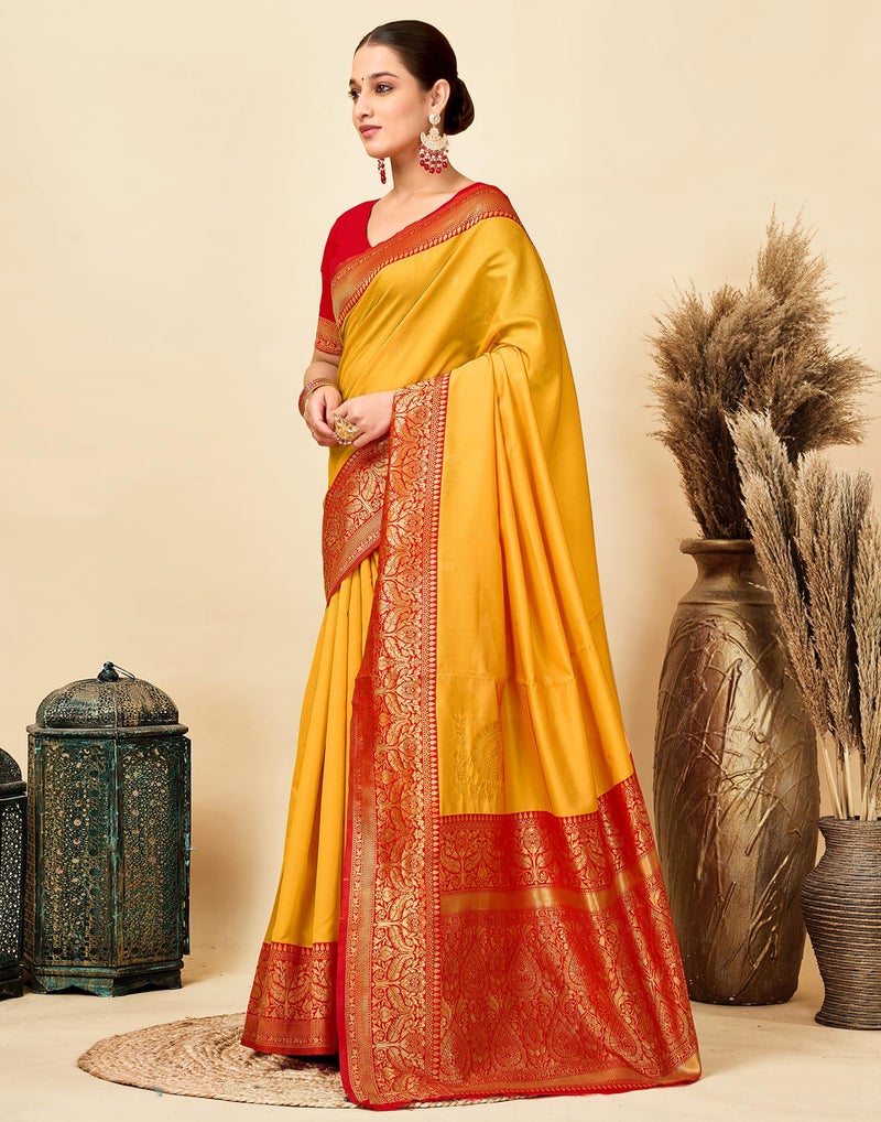 SIRIL Jacquard Silk Saree For Women Letest Design With Unstitched Blouse Piece (4181S111A_Yellow) - Image 2