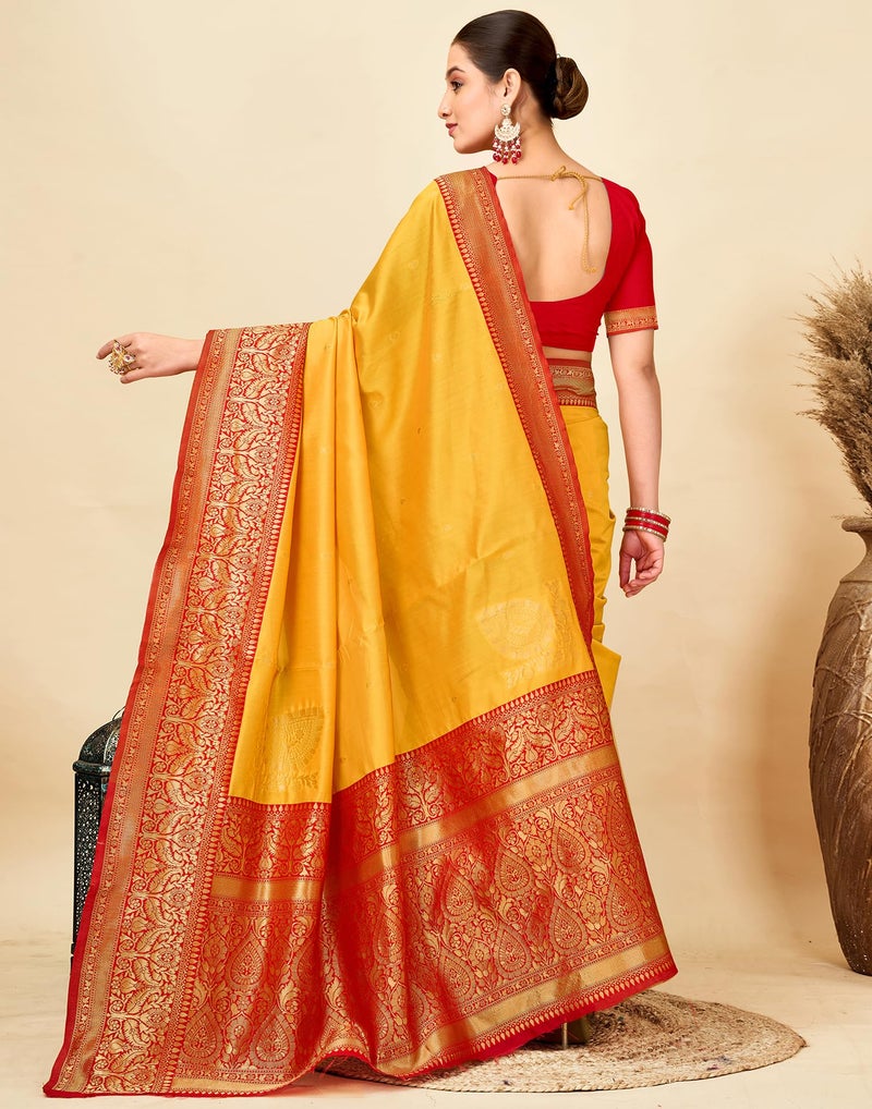 SIRIL Jacquard Silk Saree For Women Letest Design With Unstitched Blouse Piece (4181S111A_Yellow) - Image 4