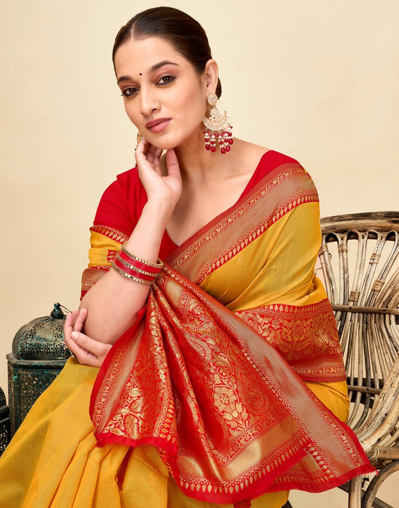 SIRIL Jacquard Silk Saree For Women Letest Design With Unstitched Blouse Piece (4181S111A_Yellow) - Image 5