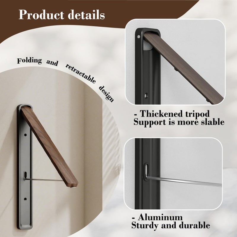 HGZBS Retractable Wall Mounted Drying Rack - Foldable Clothes Hanger in Walnut or Oak Color for Laundry Room, Closet & Balcony (Oak, 1 Rack) - Image 4