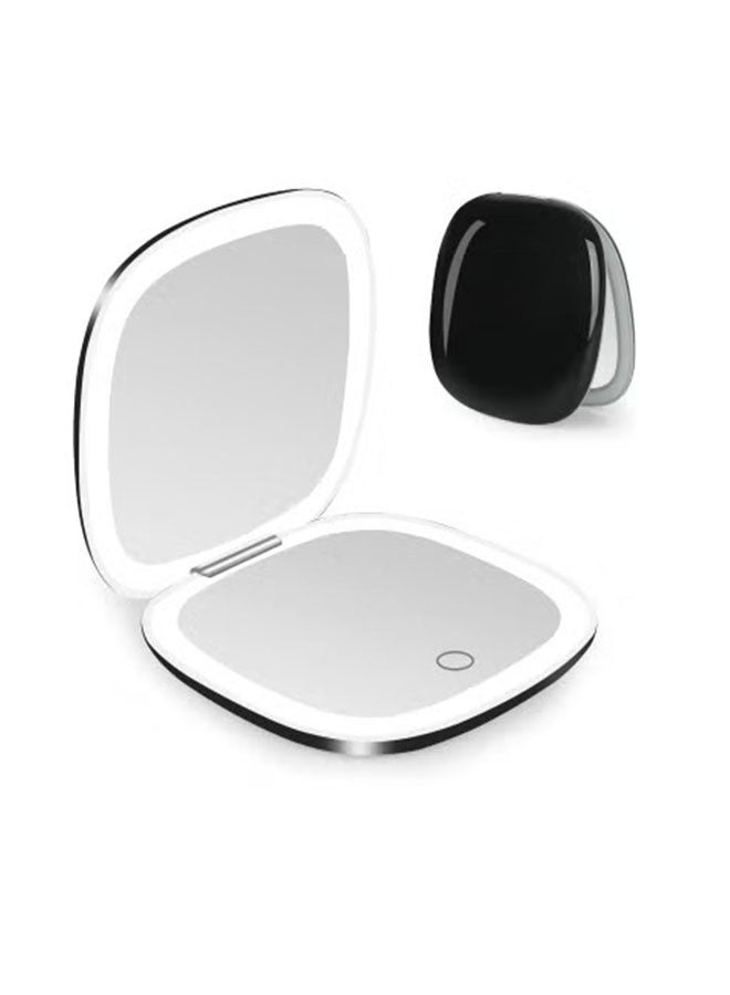 Compact Mirror, Lighted Travel Makeup Mirror with 1X/10X Magnifying Double Sided Dimmable Portable Pocket Mirror for Handbag, USB Charging(Black)