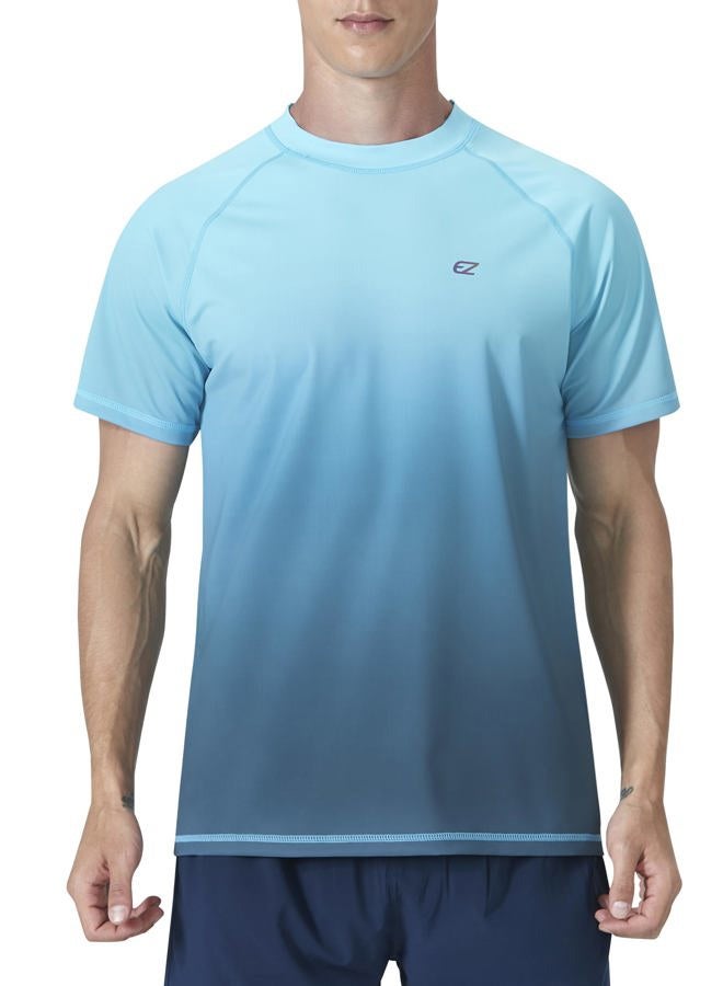 EZRUN Men's Swim Shirts Rash Guard UPF 50+ UV Sun Protection T-Shirt Quick Dry Fishing Beach T Shirts Short Sleeve(BlueGradient,M) - Image 1
