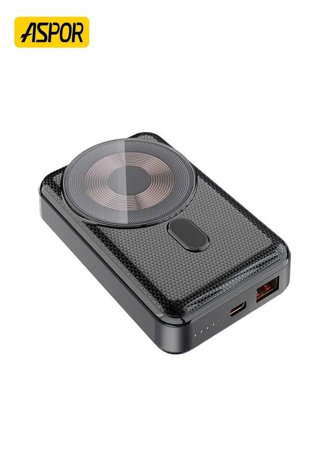 Aspor A326 New Product Digital Display Magnetic Wireless Power Bank with Foldable Holder Stand Fast Charging 10000mAh