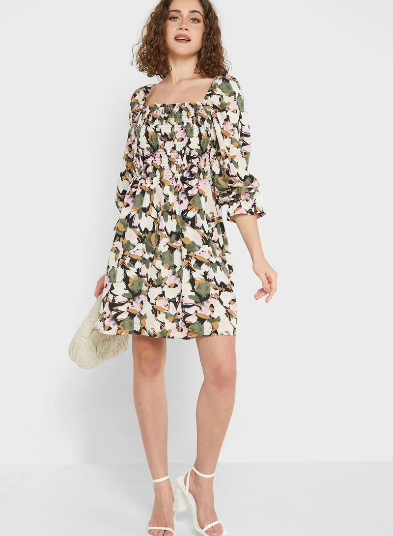 VERO MODA Broad Neck Floral Print Dress