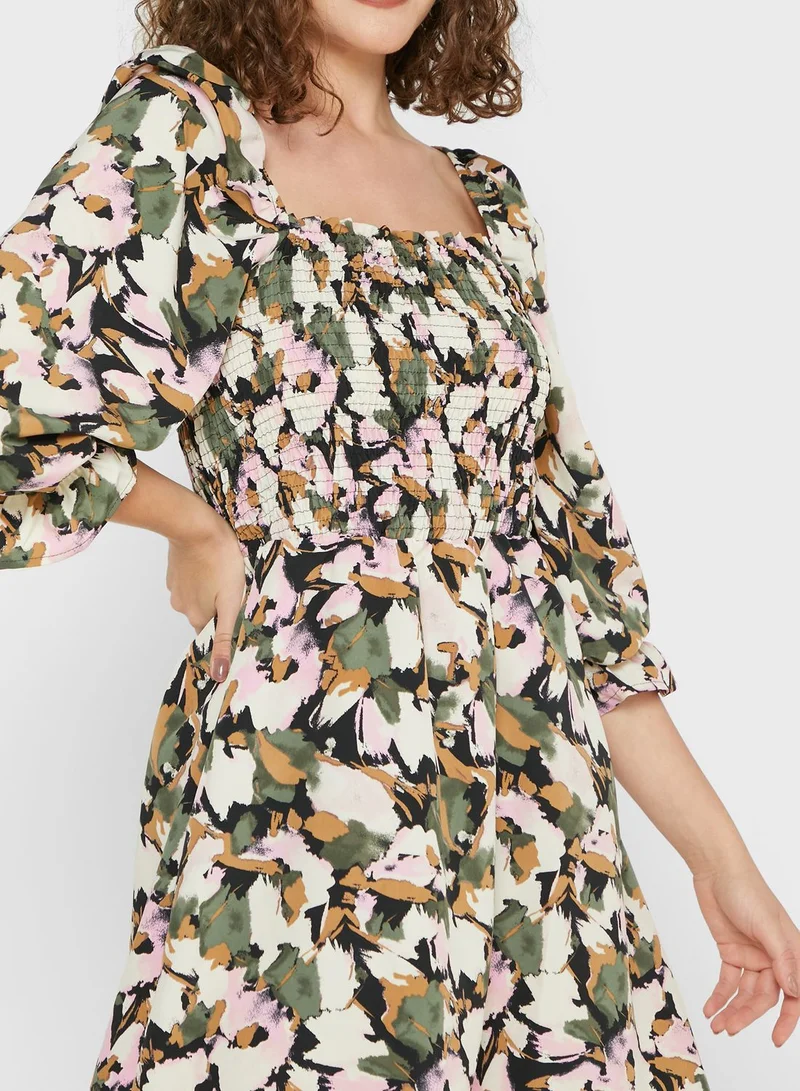 VERO MODA Broad Neck Floral Print Dress