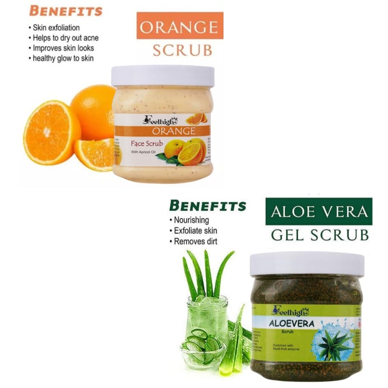 Feelhigh Face and Body Orange Scrub Enriched with Orange peel extract 500gm and Aloevera scrub enriched with aloevera extract 500gm Man  woman - Image 2