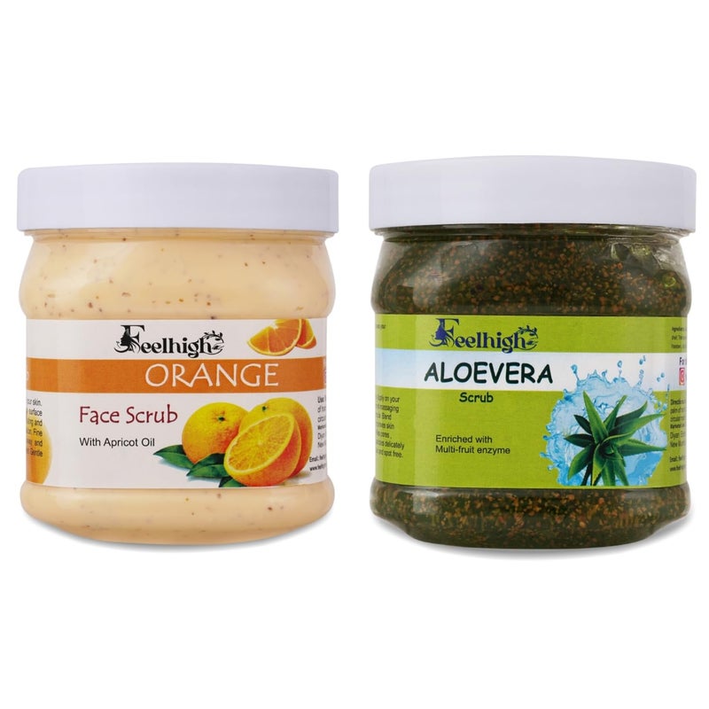 Feelhigh Face and Body Orange Scrub Enriched with Orange peel extract 500gm and Aloevera scrub enriched with aloevera extract 500gm Man  woman - Image 1