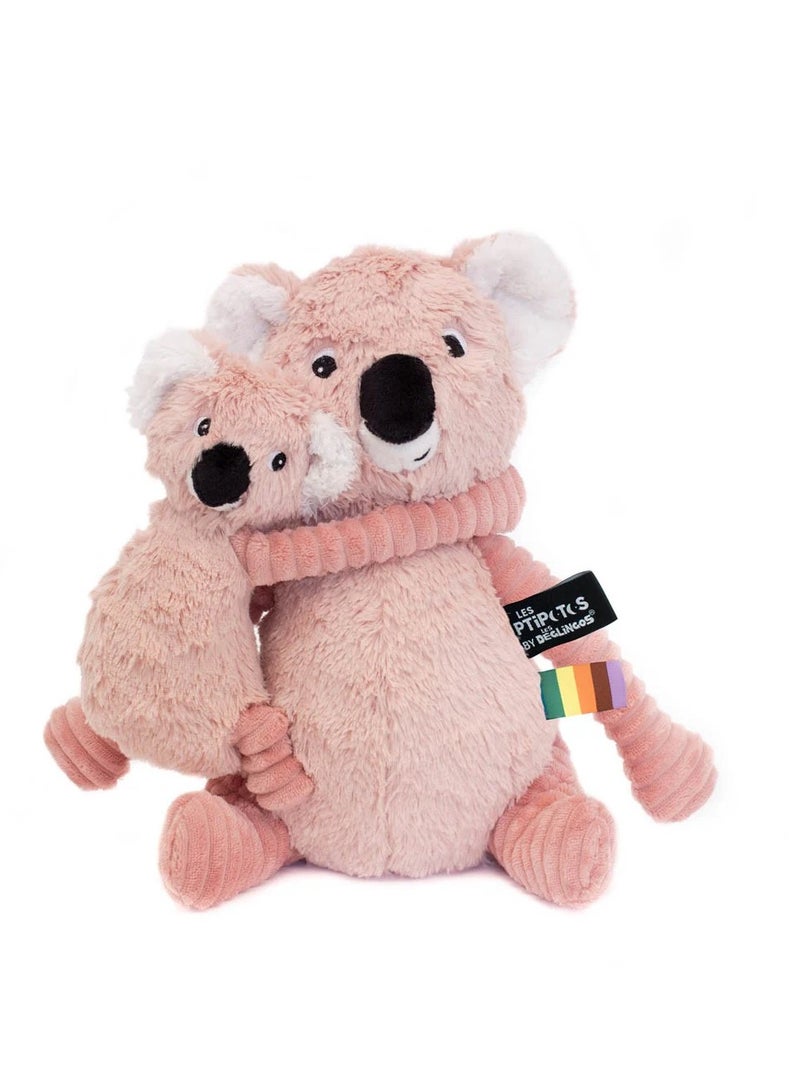 Les Deglingos Trankilou Koala Mom & Baby Plush Toy - Pink, Soft Corduroy, Eco-Friendly, Perfect for Newborns & Toddlers - Image 1