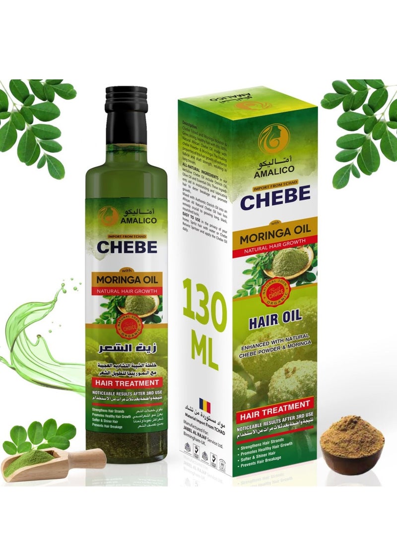 AMALICO Moringa Hair Oil with Chebe Powder for Hair Growth 4.4 Fl. OZ.  - Image 1