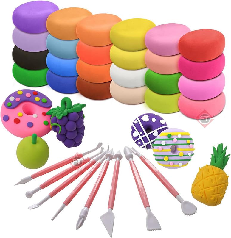 Firstly Air Dry Clay Kit, 12 pcs Modeling Clay for Kids, Safe & Non-Toxic Super Light DIY Soft Magic Clay, Molding Clay with 8 Sculpting Tools - Image 1