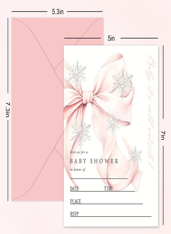 وولاين مجموعة دعوات حفل استقبال مولود شتوي من والين، ٢٠ مجموعة، بطاقات دعوة مزينة بفيونكة عيد الميلاد الوردية وندفة الثلج مع أظرف وملصقات، دعوات فارغة لأعياد الميلاد، ٥ × ٧ بوصة - Image 2