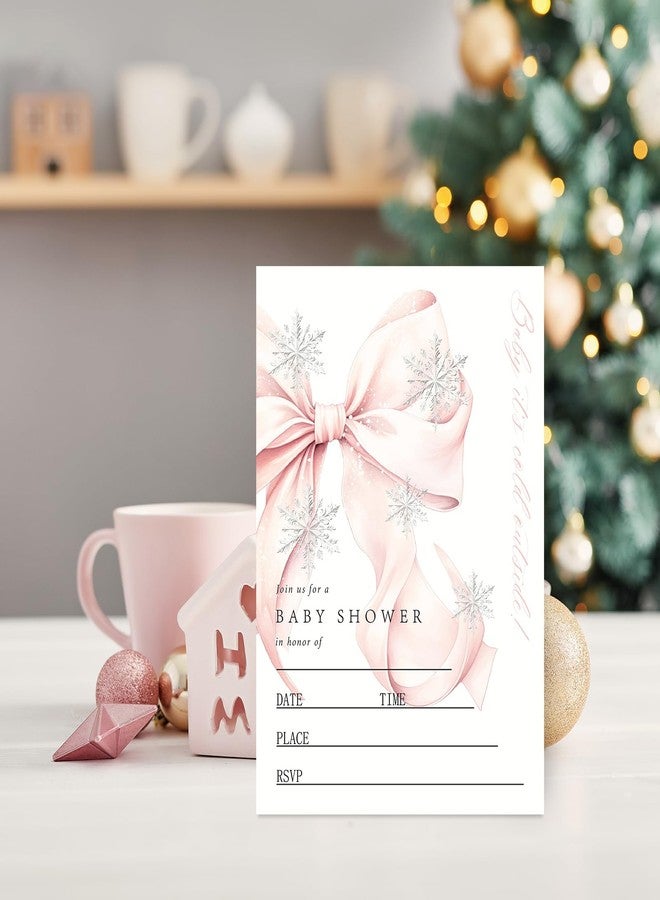 وولاين مجموعة دعوات حفل استقبال مولود شتوي من والين، ٢٠ مجموعة، بطاقات دعوة مزينة بفيونكة عيد الميلاد الوردية وندفة الثلج مع أظرف وملصقات، دعوات فارغة لأعياد الميلاد، ٥ × ٧ بوصة - Image 5