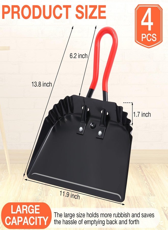 Uiifan 4 Pcs Industrial Metal Dustpans 12" Heavy Duty Dust Pan with Handle Commercial Dustpan Wide Scooper Dust and Debris Sweeping Tool Precision Edge Rubber Grip Loop Handle (Black) - Image 2