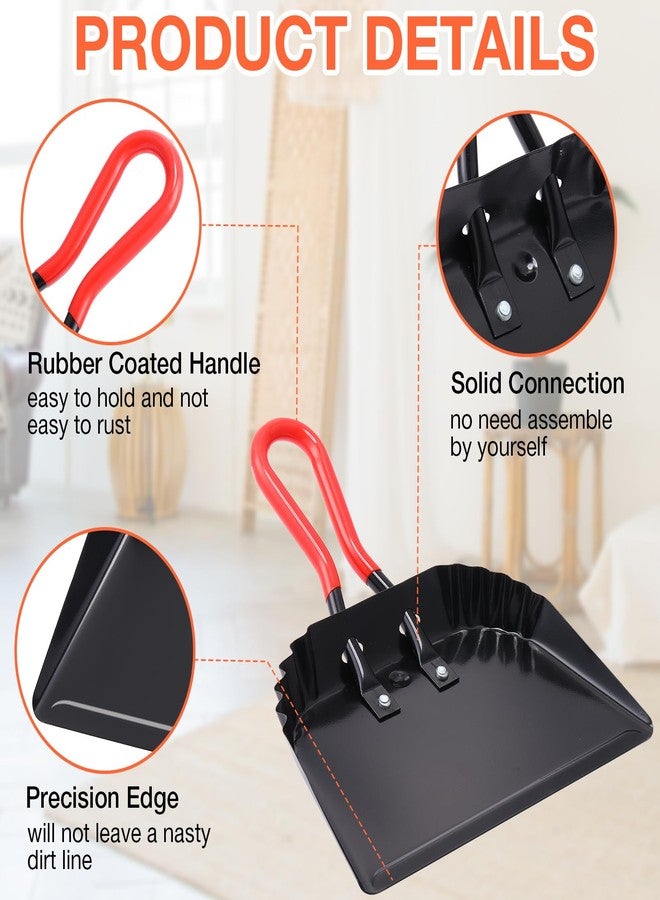 Uiifan 4 Pcs Industrial Metal Dustpans 12" Heavy Duty Dust Pan with Handle Commercial Dustpan Wide Scooper Dust and Debris Sweeping Tool Precision Edge Rubber Grip Loop Handle (Black) - Image 3