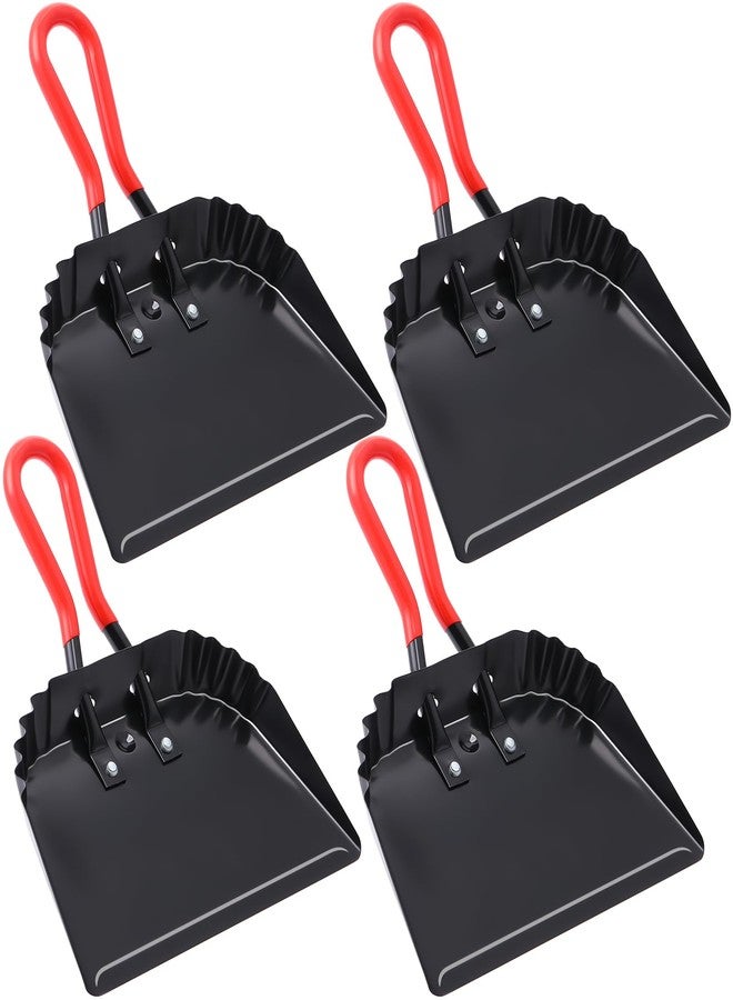 Uiifan 4 Pcs Industrial Metal Dustpans 12" Heavy Duty Dust Pan with Handle Commercial Dustpan Wide Scooper Dust and Debris Sweeping Tool Precision Edge Rubber Grip Loop Handle (Black) - Image 1