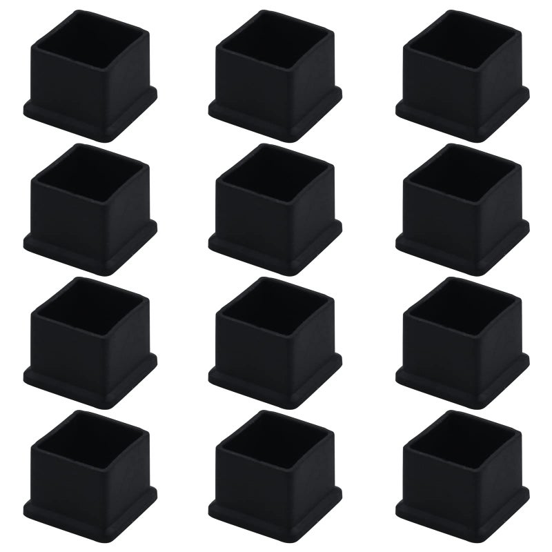 Antrader 1 Inch x 1 Inch Square PVC Covers Furniture Foot Table Chair Leg End Cap Cover Tip Protectors Black Pack of 12