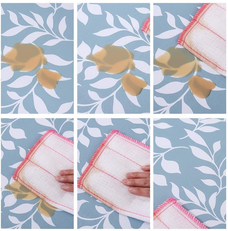 Pioggia مائدة المائدة فينيل مع غطاء من القماش المقاوم للزيت المقاوم للزيوت المقاومة للزيوت المدعومة من الفانيلا (أوراق زرقاء 60 × 84 بوصة) - Image 4