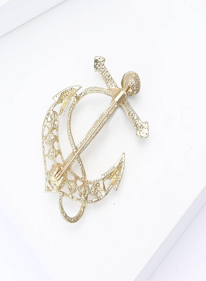 Shejuety Exquisite women's boat anchor brooch inlaid with cubic zirconia, suitable for button scarves button badges lapels needle skirts fabrics hats bags and other accessories jewelry gifts (Golden ship anchor) - Image 5