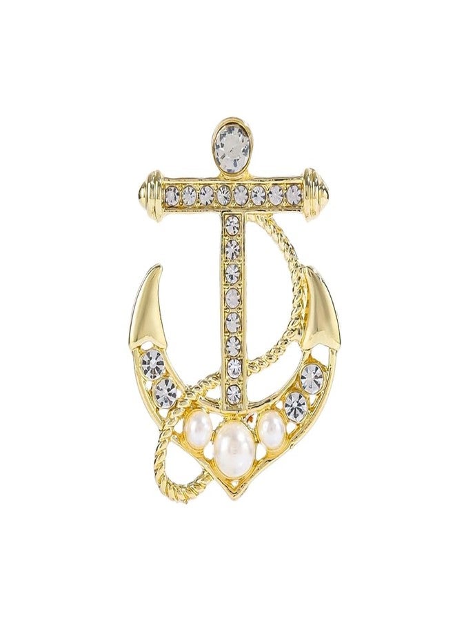 Shejuety Exquisite women's boat anchor brooch inlaid with cubic zirconia, suitable for button scarves button badges lapels needle skirts fabrics hats bags and other accessories jewelry gifts (Golden ship anchor) - Image 1