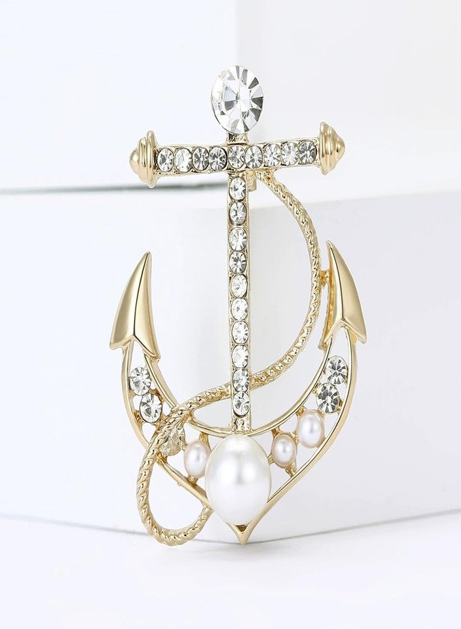 Shejuety Exquisite women's boat anchor brooch inlaid with cubic zirconia, suitable for button scarves button badges lapels needle skirts fabrics hats bags and other accessories jewelry gifts (Golden ship anchor) - Image 3