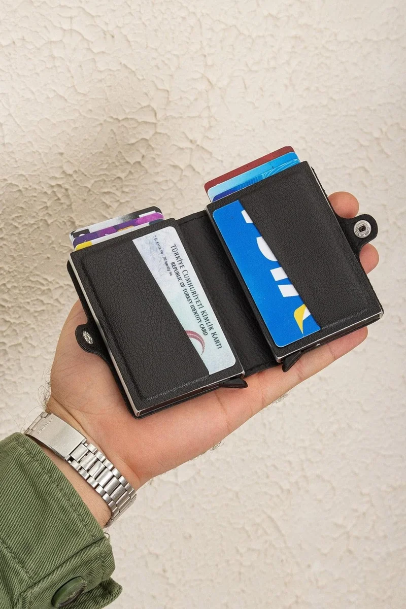 Newish Polo Black Double Automatic Mechanism Card Holder Wallet