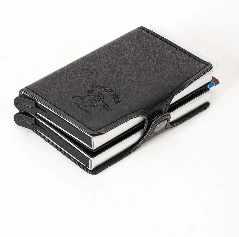 Newish Polo Black Double Automatic Mechanism Card Holder Wallet