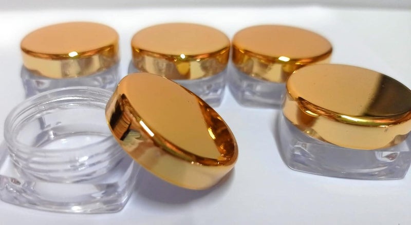 Shree Mahalaxmi 5 gram Gold Cap and Transparent Square Base Empty Cosmetic Jars Pack of 24 - Image 2