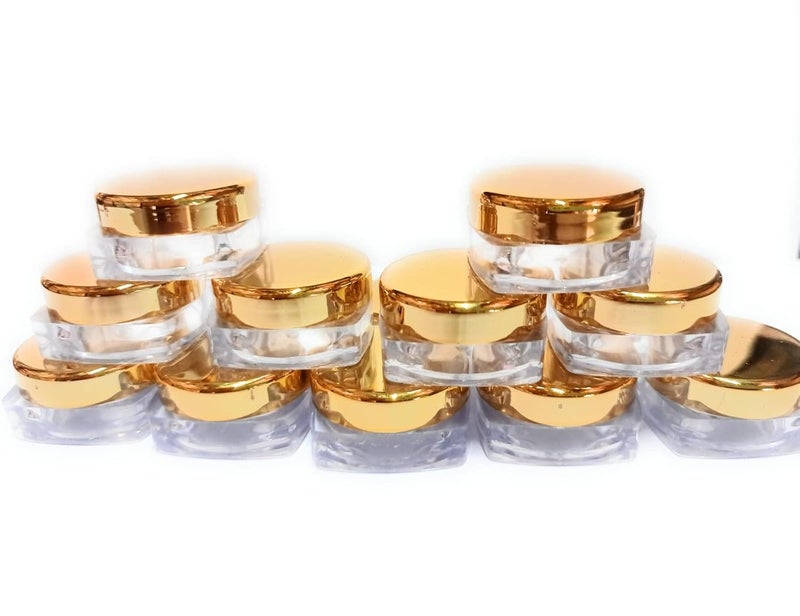 Shree Mahalaxmi 5 gram Gold Cap and Transparent Square Base Empty Cosmetic Jars Pack of 24 - Image 3