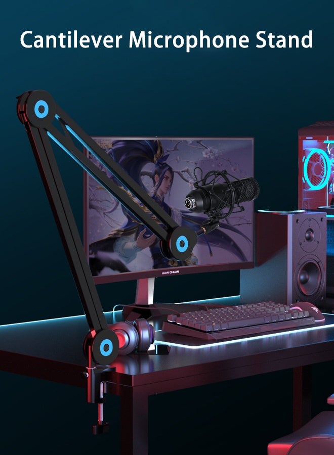 Bolivia's Microphone Arm Stand Mic Stand, Desktop Mic Clip Holder, 180° Adjustable Folding Portable Microphone Cantilever Stand compatible with Blue Yeti, Snowball, Yeti Nano and other microphones - Image 1