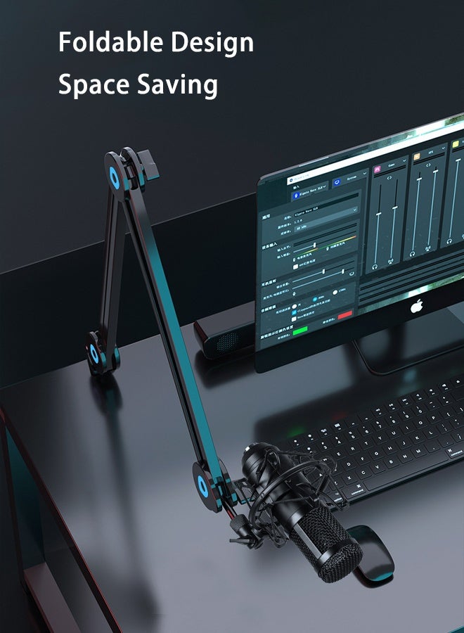 Bolivia's Microphone Arm Stand Mic Stand, Desktop Mic Clip Holder, 180° Adjustable Folding Portable Microphone Cantilever Stand compatible with Blue Yeti, Snowball, Yeti Nano and other microphones - Image 3