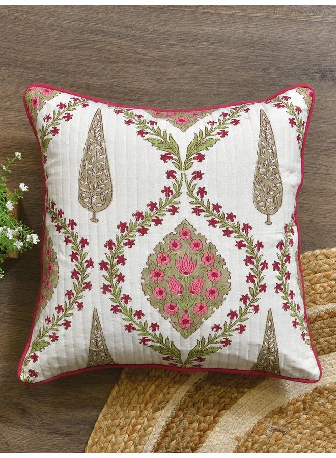 Clasiko Cotton 300 TC Cushion Covers Set Of 2; 22X22 Inches; Pink Beige Block Print - Image 4