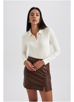 Woman Smart Casual Slim Fit Polo Neck Knitted Long Sleeve T-Shirt
