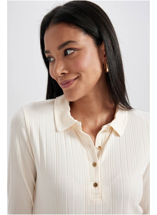 DeFacto - Woman Smart Casual Slim Fit Polo Neck Knitted Long Sleeve T-Shirt - Image 1
