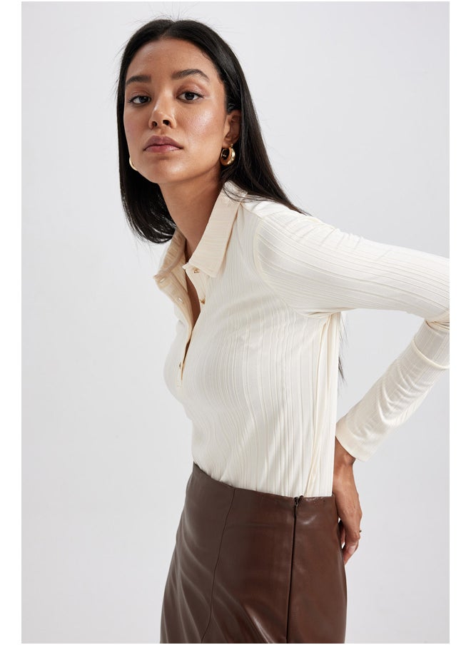 DeFacto - Woman Smart Casual Slim Fit Polo Neck Knitted Long Sleeve T-Shirt - Image 1