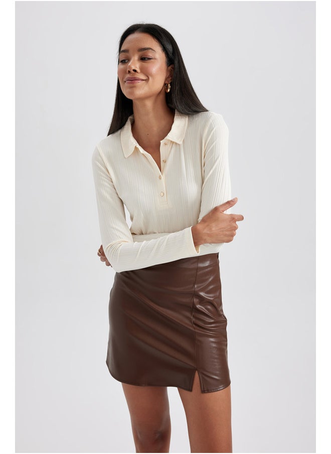 DeFacto - Woman Smart Casual Slim Fit Polo Neck Knitted Long Sleeve T-Shirt - Image 1