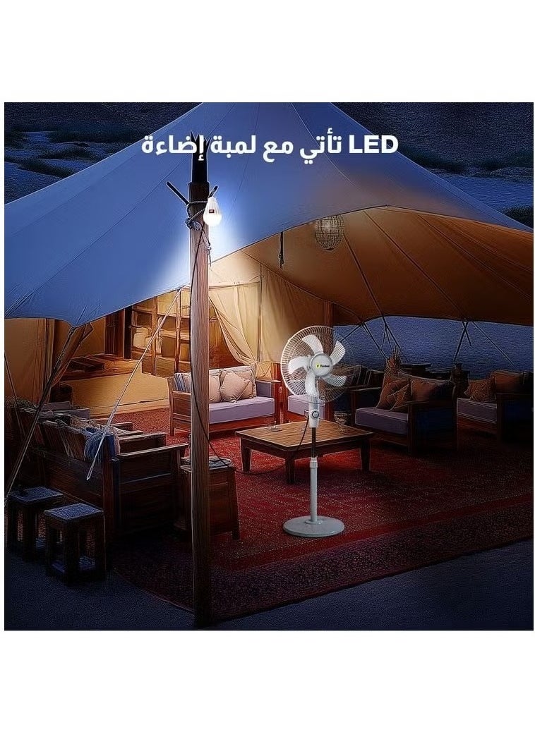 فورديل مروحة شمسية بحجم 16 بوصة مع بطارية سعة 5000 مللي أمبير، زمن تشغيل 7 ساعات، ضوء LED، كابل بطول 5 أمتار، للاستخدام الخارجي والداخلي.  - Image 4