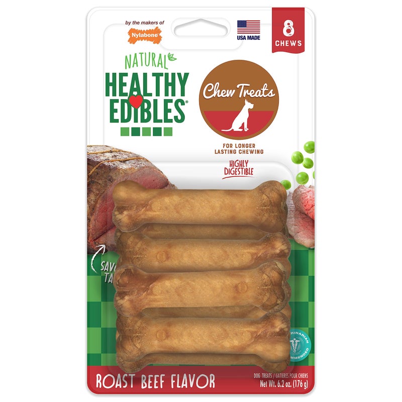Nylabone Healthy Edibles Natural Dog Chews Long Lasting Chew Treats for Dogs, Roast Beef Flavor, X-Small/Petite (8 Count) - Image 1