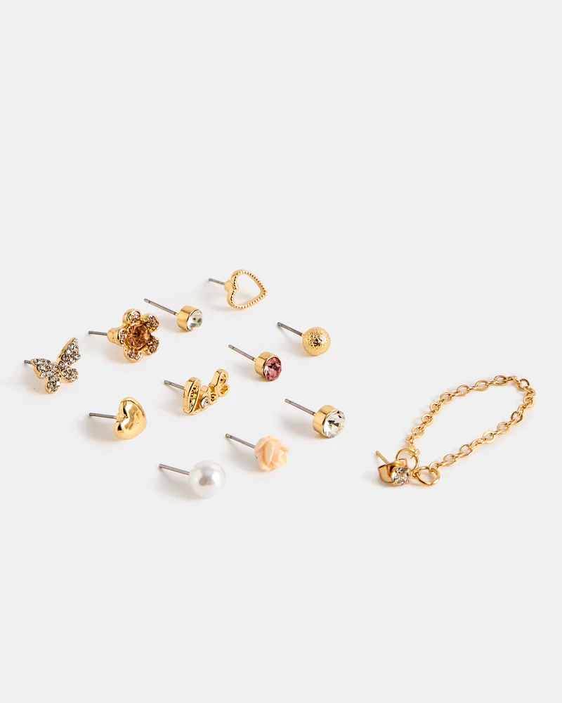 REDTAG Women Gold Embellished Studs (12 Pairs)