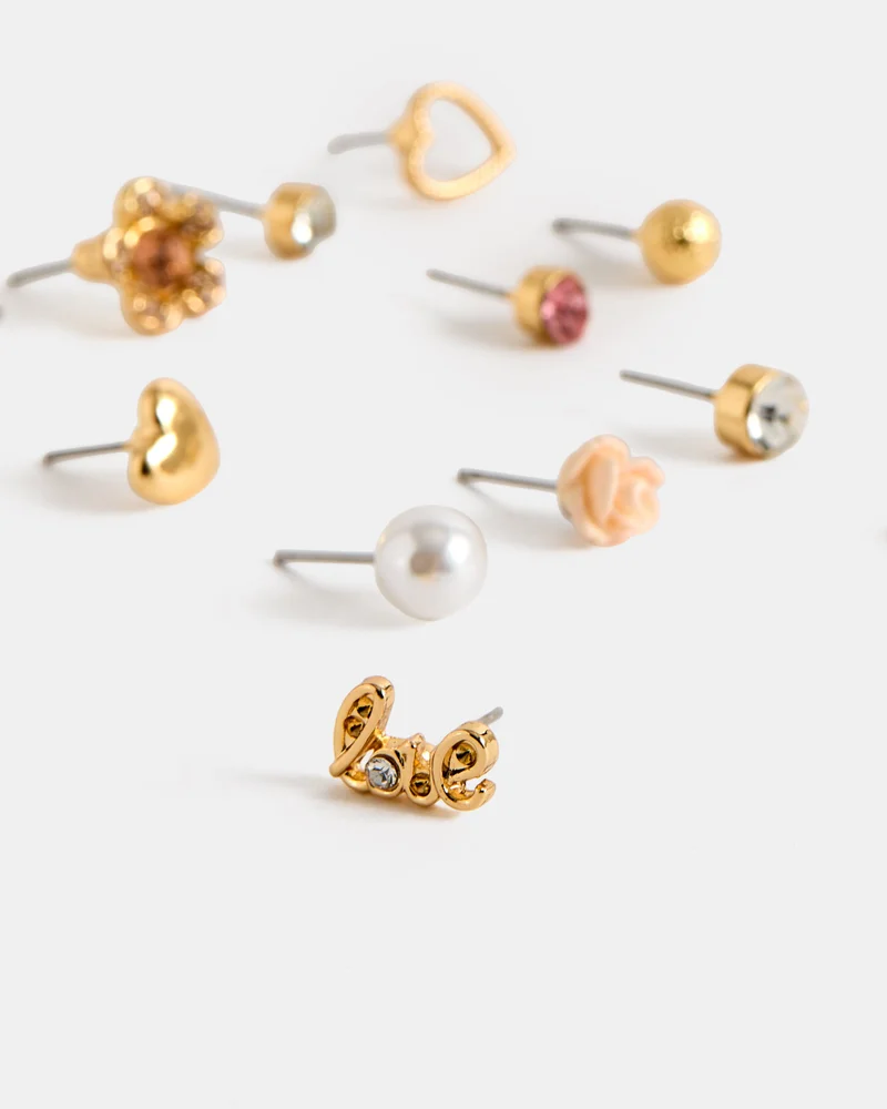 REDTAG Women Gold Embellished Studs (12 Pairs)