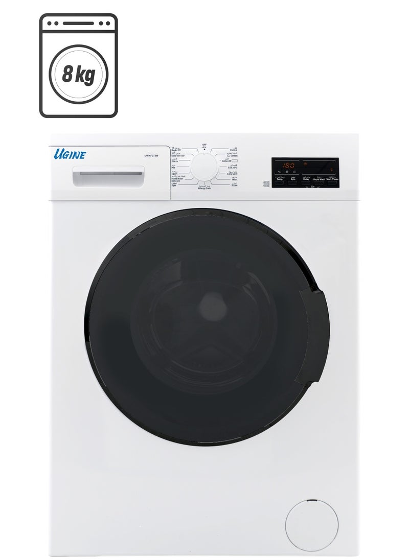 UGINE - Ugine Washing Machine, 8 kg, Front Load, 15 Programs, 1400 RPM, Drying 90%, Made in Turkey, White - UWMFLT8W - Image 1