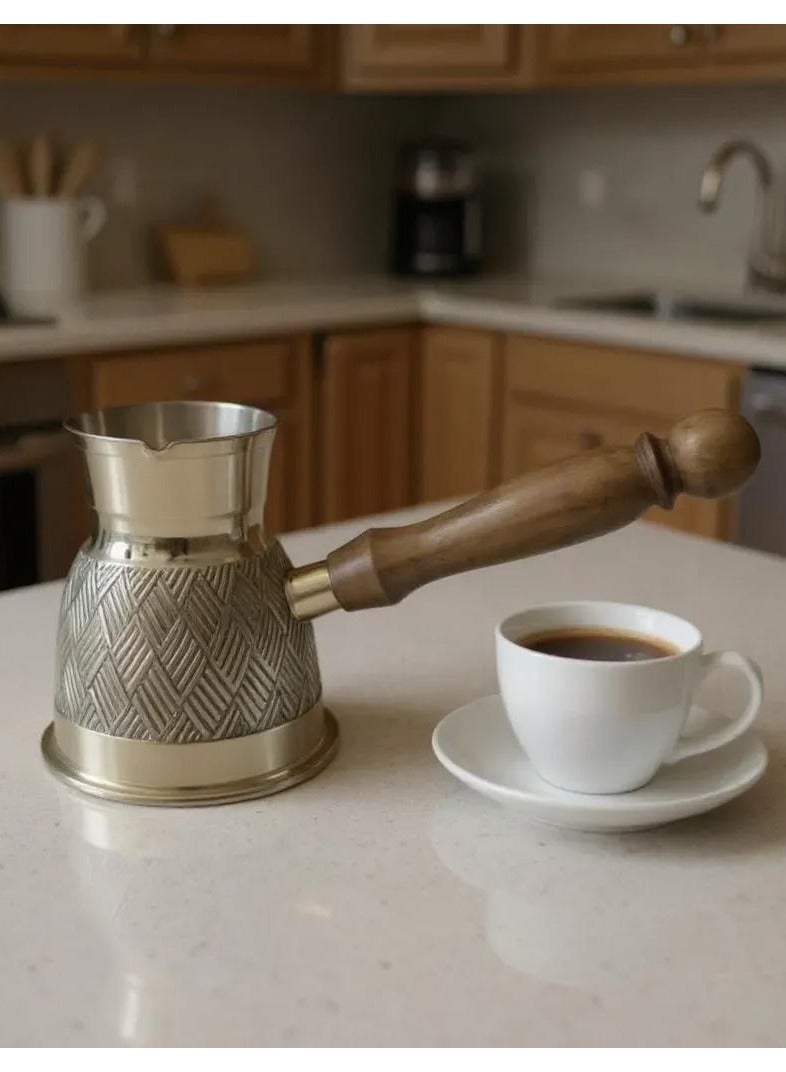 Royal Brass Turkish Coffee Pot with Wooden Handle Gold 10 Centimeter - Image 1