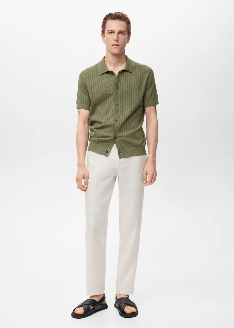 Mango Man Cotton Blouse With Openwork Detail