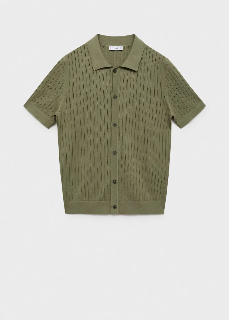 Mango Man Cotton Blouse With Openwork Detail