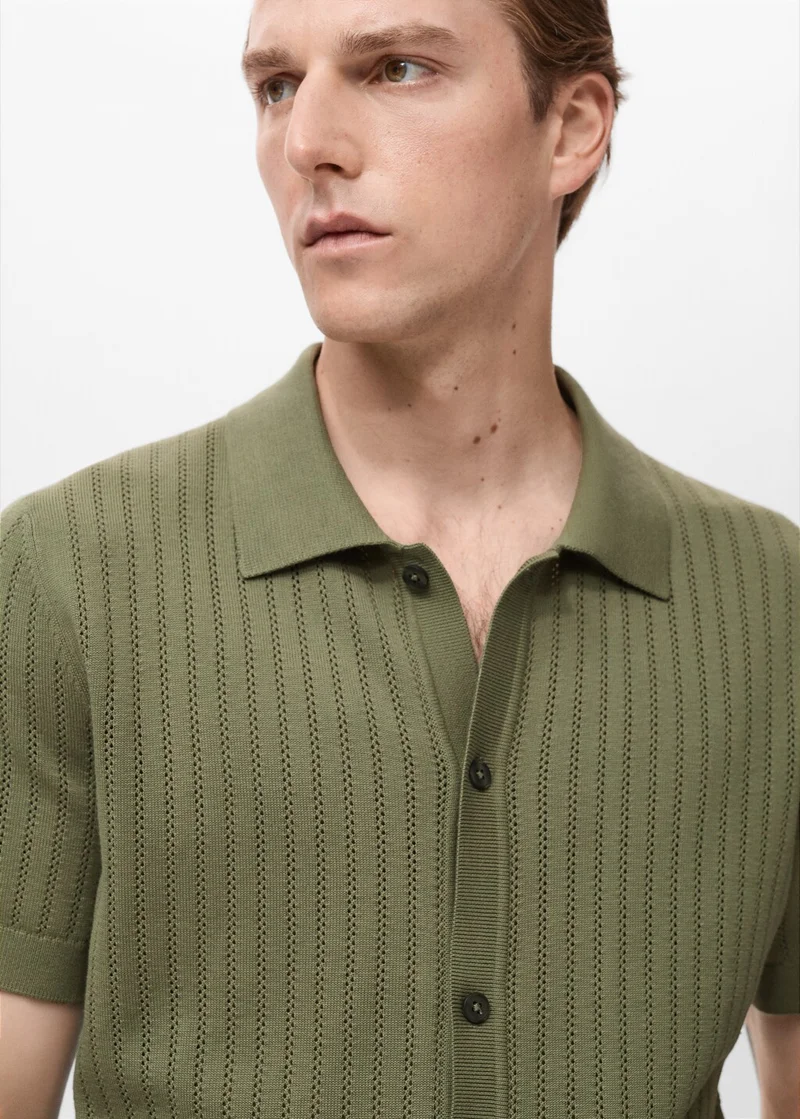 Mango Man Cotton Blouse With Openwork Detail