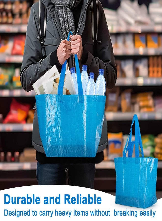 RAINFLOW Reusable Grocery Bags - 3 Pcs Blue Grocery Shopping Bags Reusable Woven Polypropylene Shopping Bags With Handles Foldable Waterproof Plastic Grocery Tote Shopping Bag For Shopping Storage - Image 3