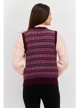 Robe Di Kappa Women Round Neck Allover Print Sleeveless Vest, Maroon Combo  - Image 3