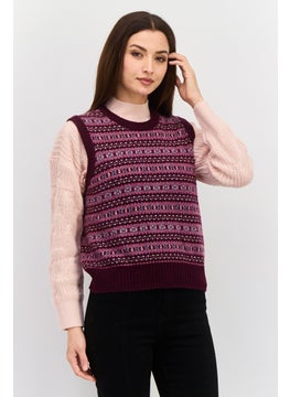 Robe Di Kappa Women Round Neck Allover Print Sleeveless Vest, Maroon Combo  - Image 1