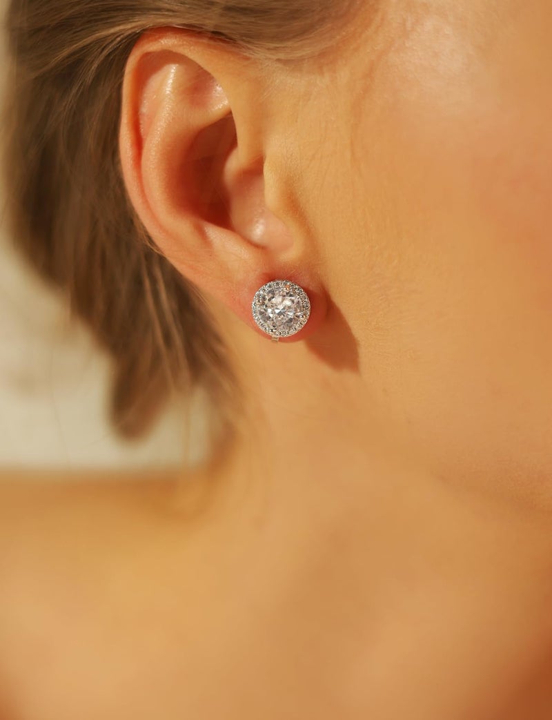 JSLOVFLO 8MM Cubic Zirconia Crystal Clip On Stud Earrings Round Non Pierced Earrings for Women (Round studs) - Image 4